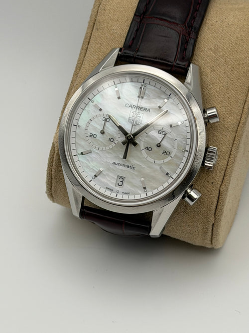 Tag Heuer Carrera Chronograph 39mm Mother of Pearl Dial Mens Watch CV2115
