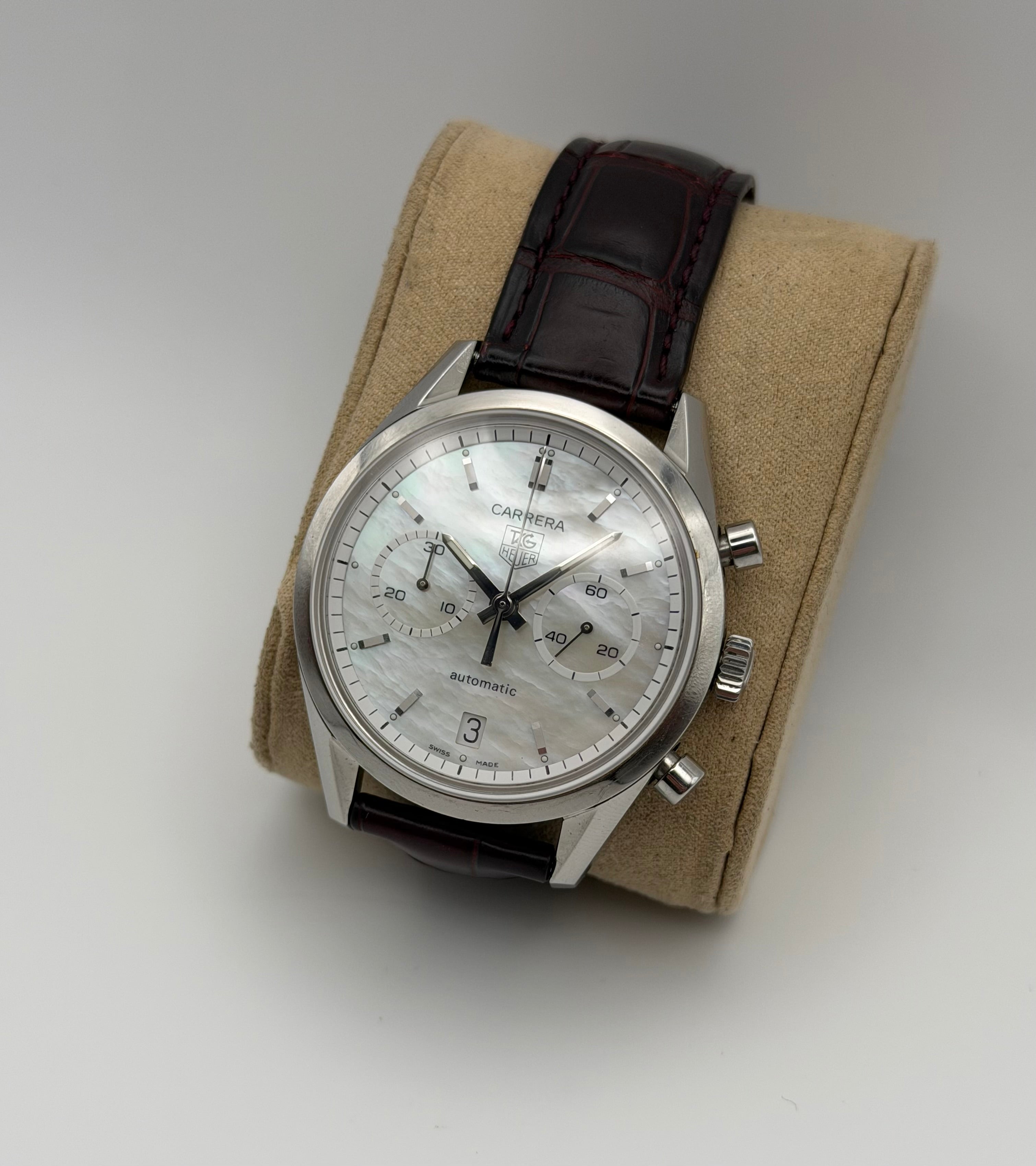 Tag Heuer Carrera Chronograph 39mm Mother of Pearl Dial Mens Watch CV2115