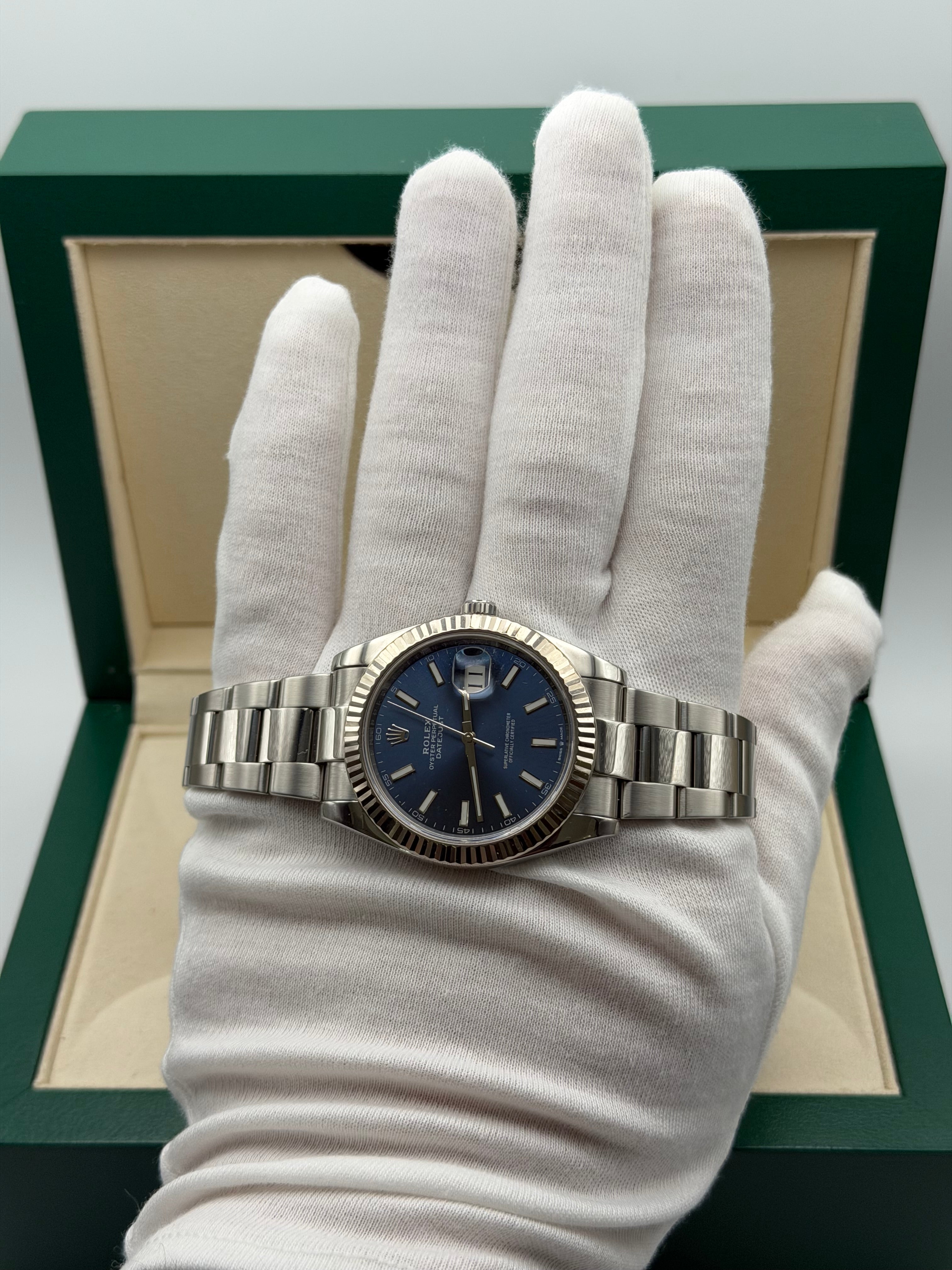 2019 Rolex Datejust 41mm Ref. 126334 | Sunburst Blue Stick Dial | Full Set |